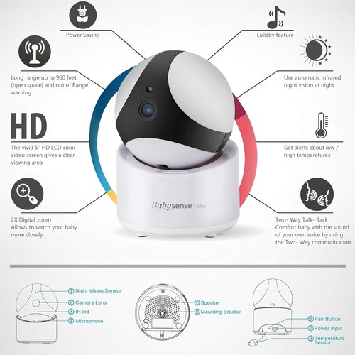 2025 Babysense 5" HD Baby Monitor Video Pan Tilt Camera CAM Talk KIDS BoxSS - Picture 5 of 10