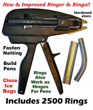 Hog Rings Ringer & 2500pcs 9/16" Galv *Sharp Point* Rings for Stanley Ringer Gun