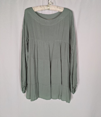 NWT Cozy Casual Dress M Women's Green Long Balloon Sleeve Babydoll Cottage Fairy