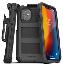 iPhone 12 Case w Built-in Screen Protector and Belt Clip Holster - Black