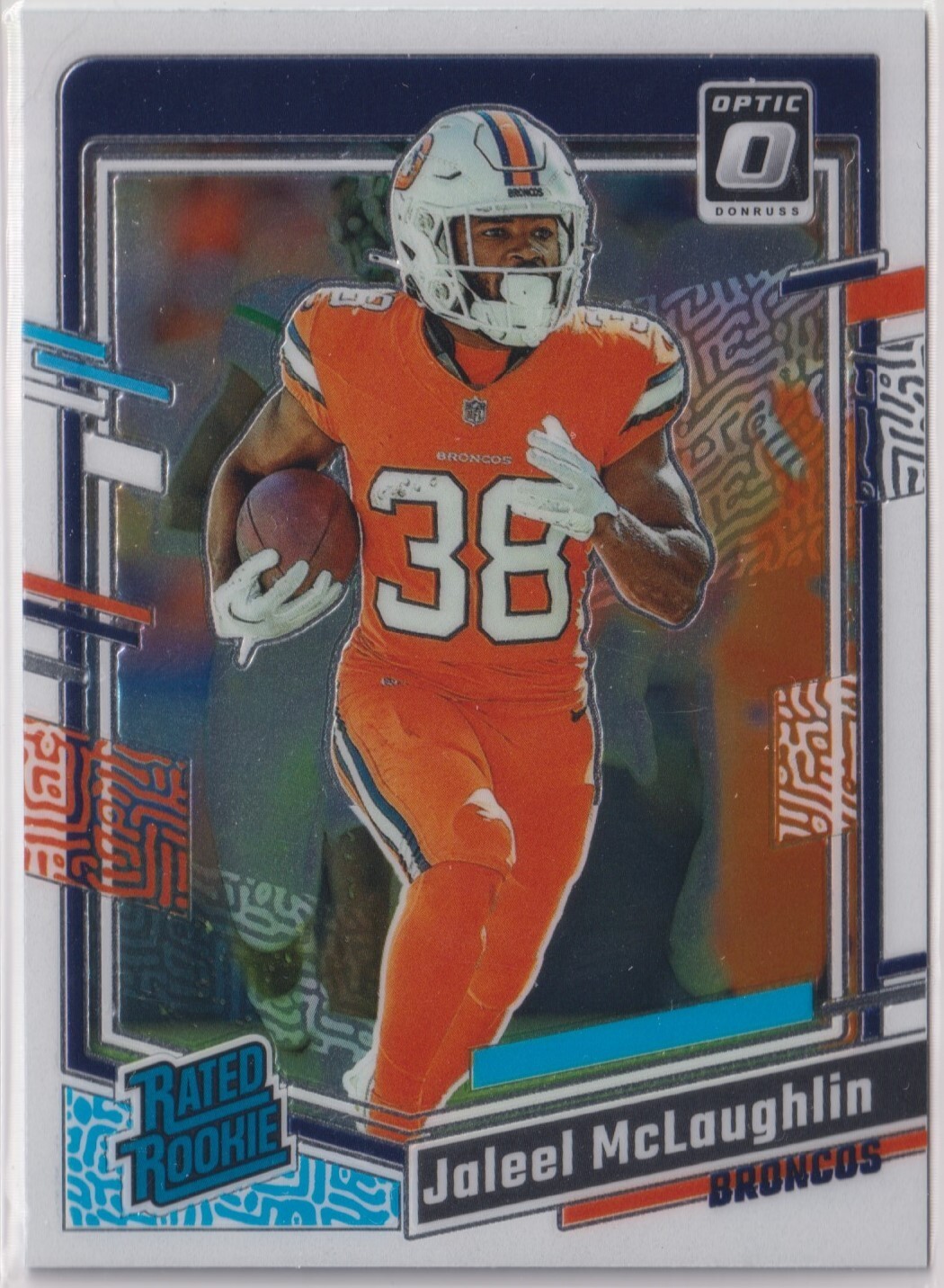 Jaleel McLaughlin 2023 Panini Donruss Optic Base Rated Rookie Card #232 SP