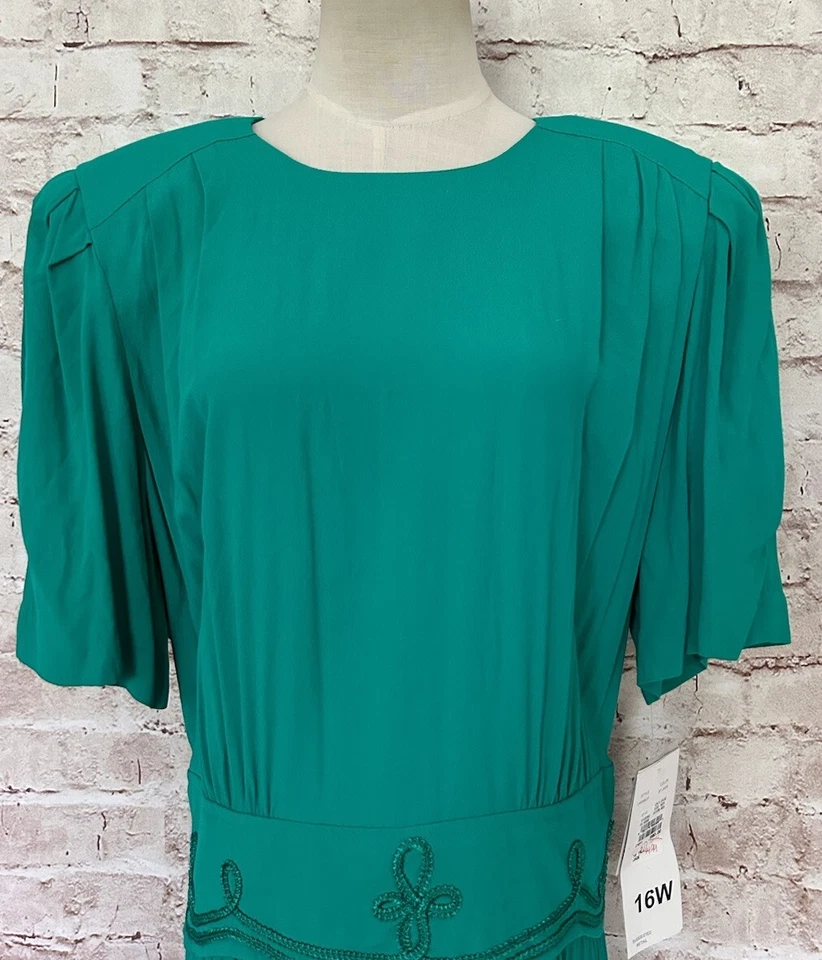 Vestido KSL Karin Stevens Mujer 16W Alto Maxi Jade Secretaria Años 90 Hombro Grande NUEVO Foto 3 de 4