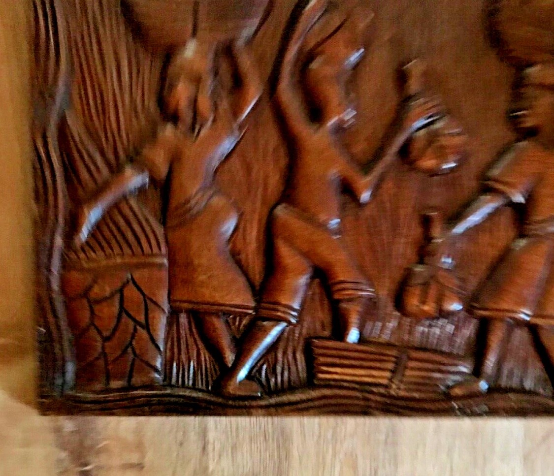 Vintage Wall Plaque African Haitian Wood Hand Carved Art Rectangle
