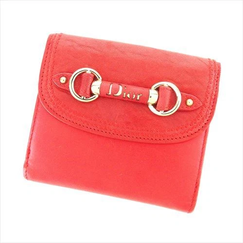 Portefeuille Dior Sac à main Portefeuille Pliant Cuir Rouge Femme C3499