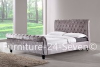 Silver Chesterfield Velvet Fabric Designer Bed Frame With Mattress Options Silver Chesterfield Velvet Fabric Designer Bed Frame With Mattress Options