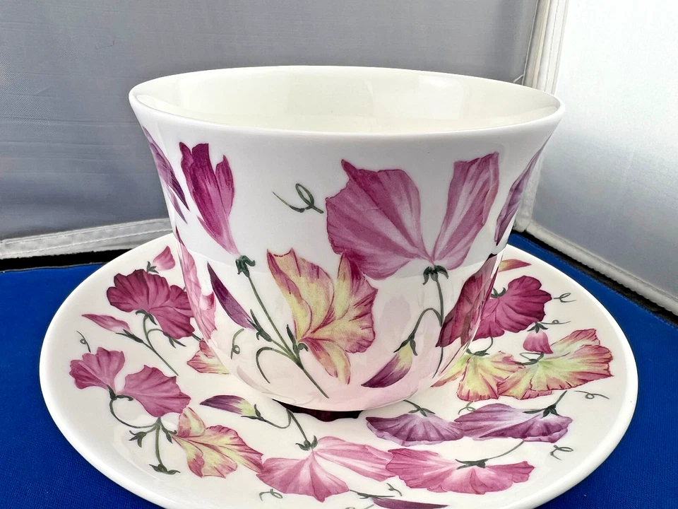 PLATILLO TAZA DESAYUNO PORCELANA HUESO ROSA GUISANTE DULCE, KIRKHAM, HECHO EN INGLATERRA NUEVO Foto 3 de 4