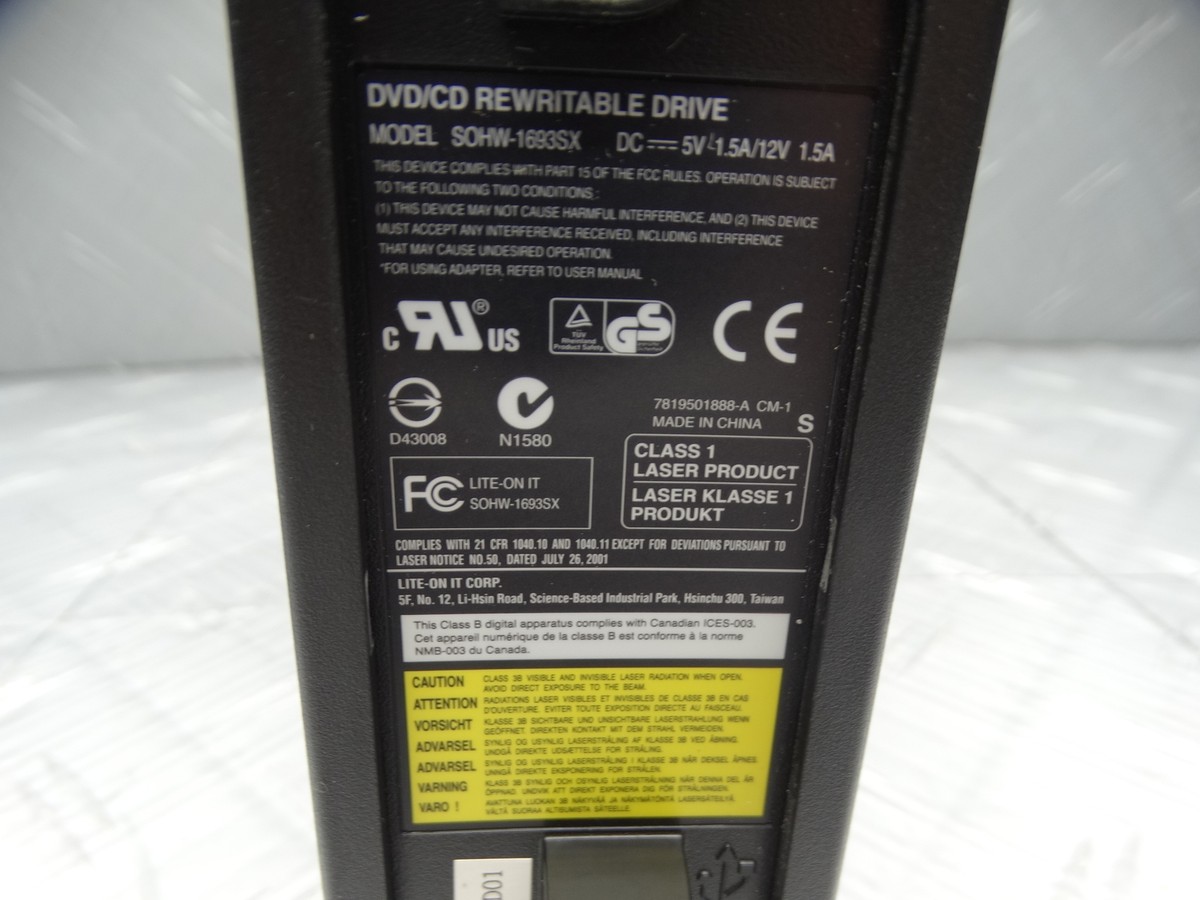 LiteOn DVD-R-RW DVD-RW External CD Drive SOHW-1693SX (No PSU