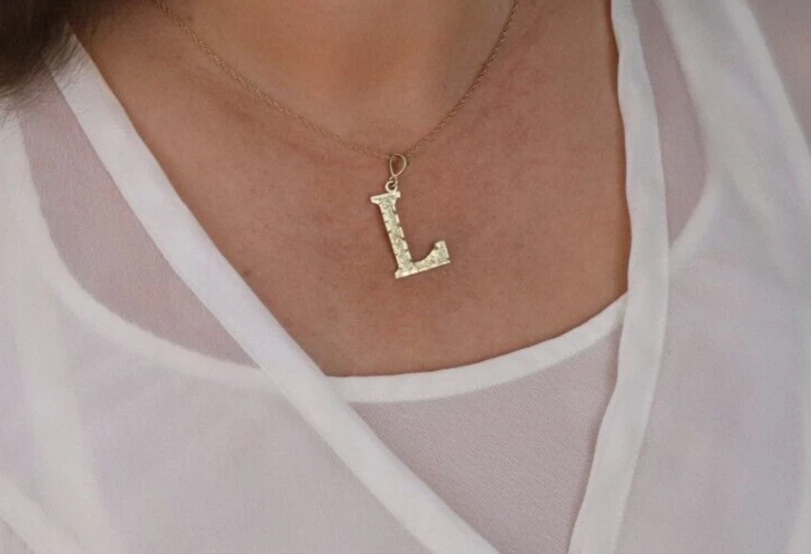 Colgante Solo Oro Amarillo 10k Letra L Inicial Monograma Colgante Foto 2 de 4