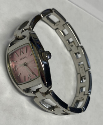 Fossil ladies pink dial silver tone bracelet watch NEW BATTERY Fossil Charm Bracelet Watch Women Silver Tone Butterfly Pink  main image 2