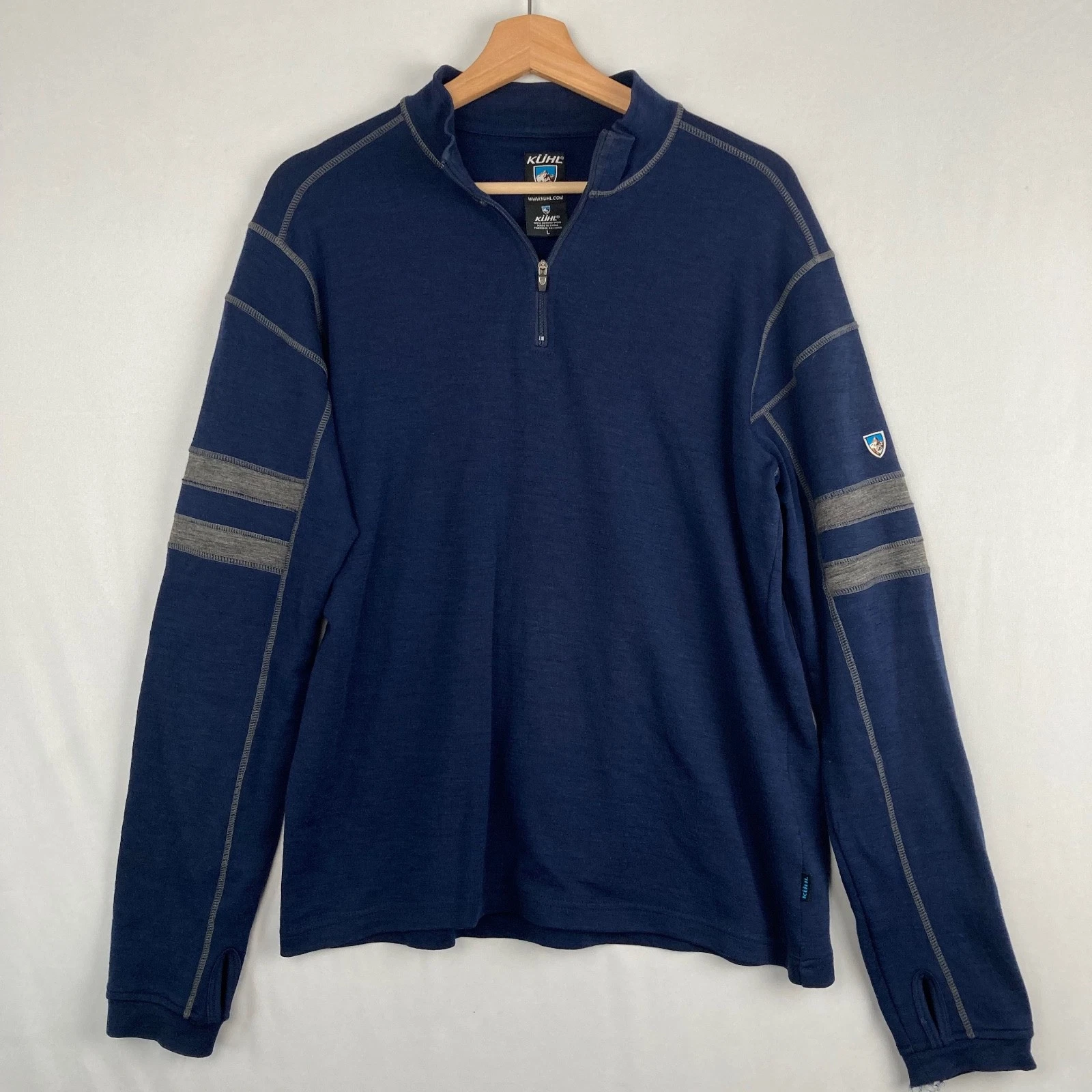 KUHL Merino Wool Quarter Zip Sweater Mens Large Lightweight Base Layer Thumbhole