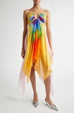 NWT Monse Butterfly Ombré Ruched Silk Halter Dress Orange Multi SZ 2 $1,190