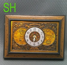 Vintage Spartus Wall Clock Metal Foil World Map Double Hemisphere PARTS/REPAIR