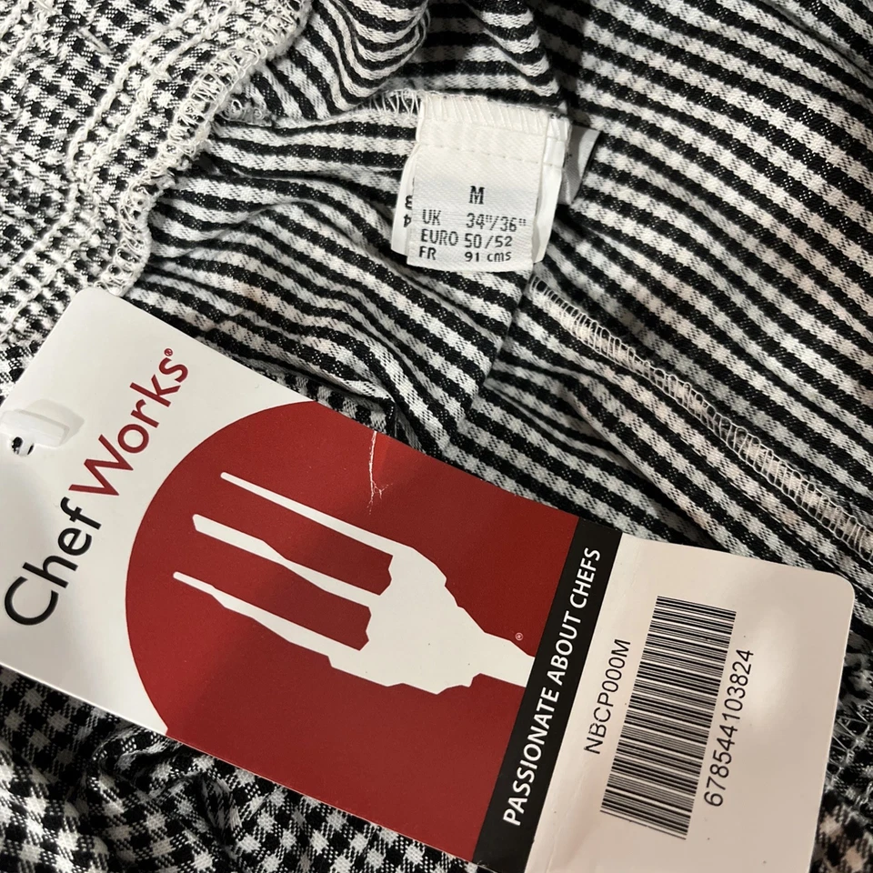 Chef Works Pants Men MEDIUM 34X36 Baggies Pockets Drawstring Check QTY 2 NEW - Image 2 of 4