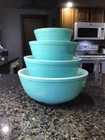 Vintage Pyrex Robins Egg Blue Mixing Bowl Set 401 402 403 404 CUSTOM STANDS MINT
