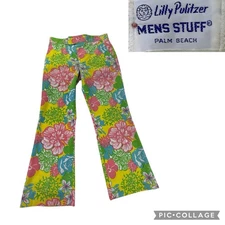 Vintage Lilly Pulitzer Men’s Stuff Floral Pants Trousers 70s Talon W34 L28.75