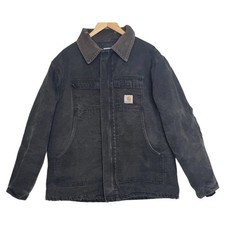 VTG Carhartt Arctic Jacket Duck Canvas Coat Corduroy Collar Mens Size 50 Black