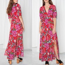 & Other Stories Retro Red and Pink Floral Maxi Dress 2