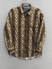 Wrangler Men Checotah Western Shirt Brown Molasses M Aztec Pearl Snap Cowboy