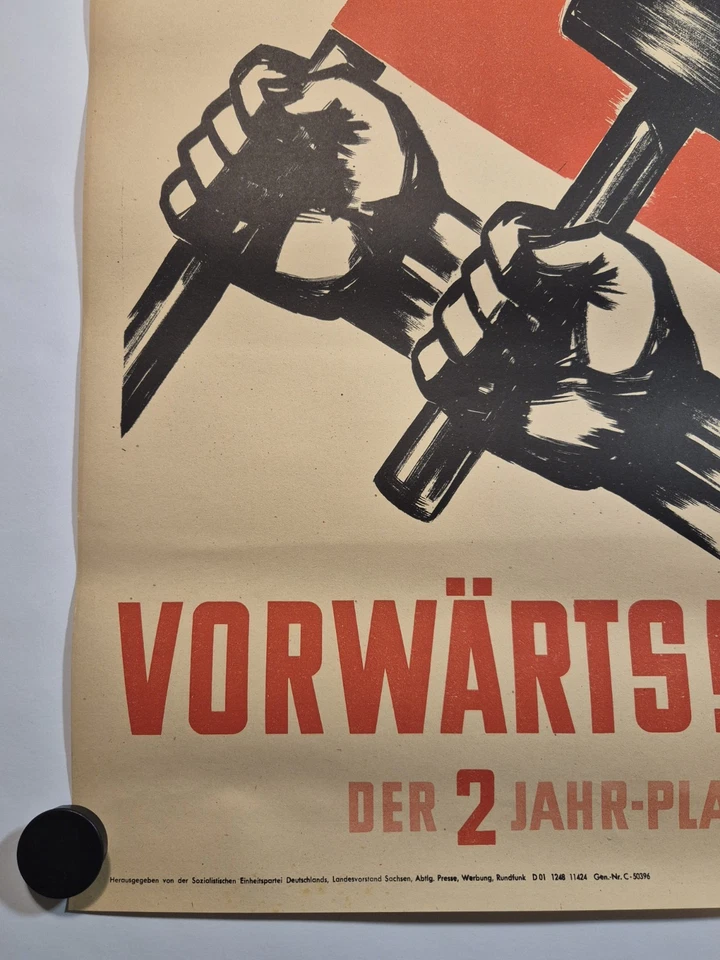 Plakat Adelhelm Dietzel Propaganda Rote Fahne 2 Jahr Plan 1948 Original DDR A2 - Bild 2 von 4