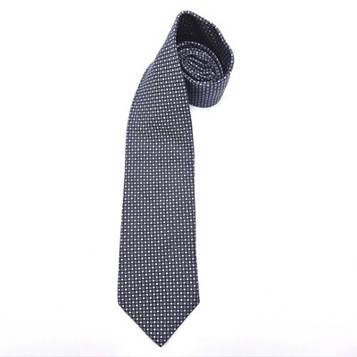 Vintage FERRELL REED Mens Navy Blue Silk Tie With White And Blue Dot Pattern