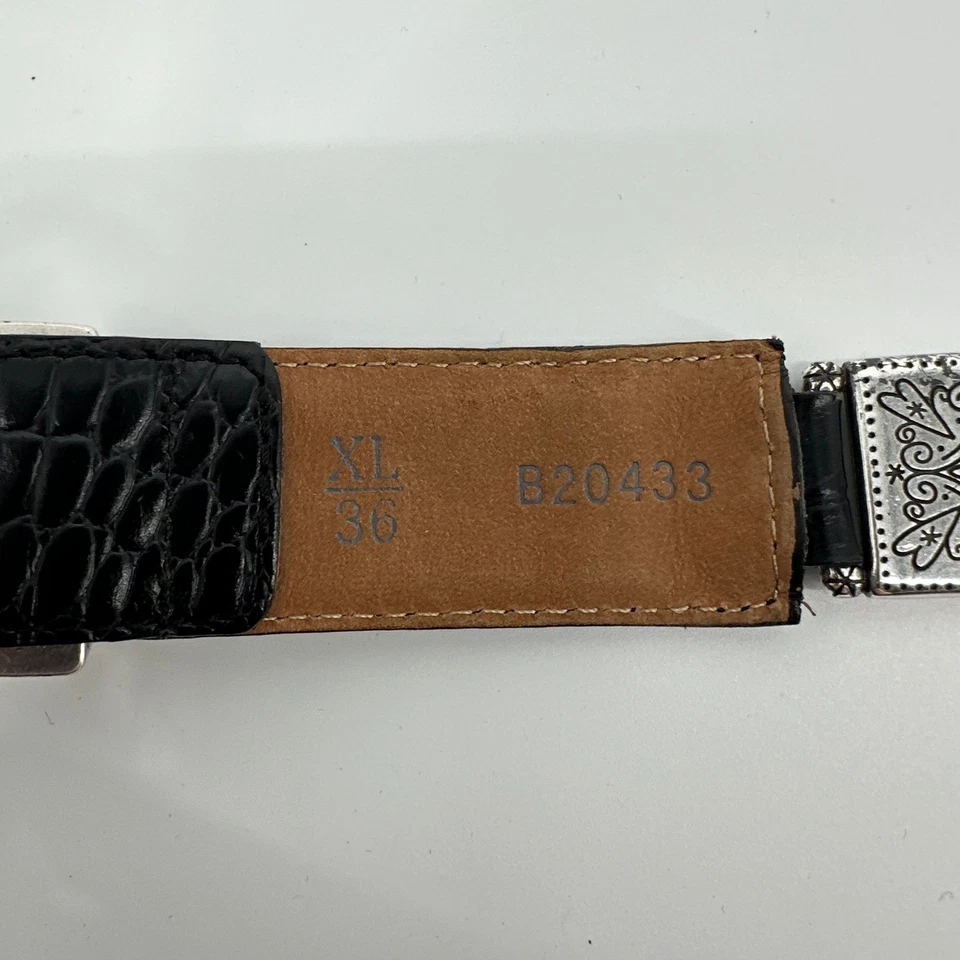 Vtg Brighton Black Leather Croc Embossed Braided Western Belt Heart Buckle XL 36 - Image 3 of 4