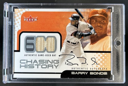 2002 Fleer Chasing History Barry Bonds Game Used Bat Auto Autograph #/600 Giants