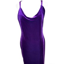 Vintage Purple Velvet Cowl Neck Slip Midi Dress Criss-Cross Back Womens