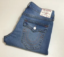 NWT True Religion Men's Blue Ricky Relaxed Straight-Leg Jeans Size 34 x 34