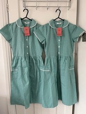 M&S School Summer Cotton Checked Green Dresses Age 11-12