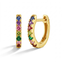 Multicolor Encrusted CZ Kids / Girls Earrings Hoop - Gold Plated Sterling Silver