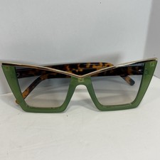 Retro 70 s Elegant Vintage Cat Eye Style Clear Lens Sunglasses Green Gold Frame