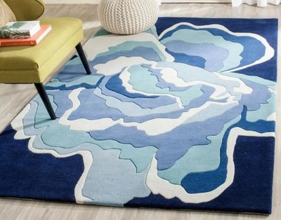 Sky Design Handgetufteter Wollteppich: Abstrakte Blumen, Luxus Dekor