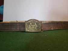 Rare Antique Lyre & Wreath Music Military Army Belt Buckle With Very Old Belt