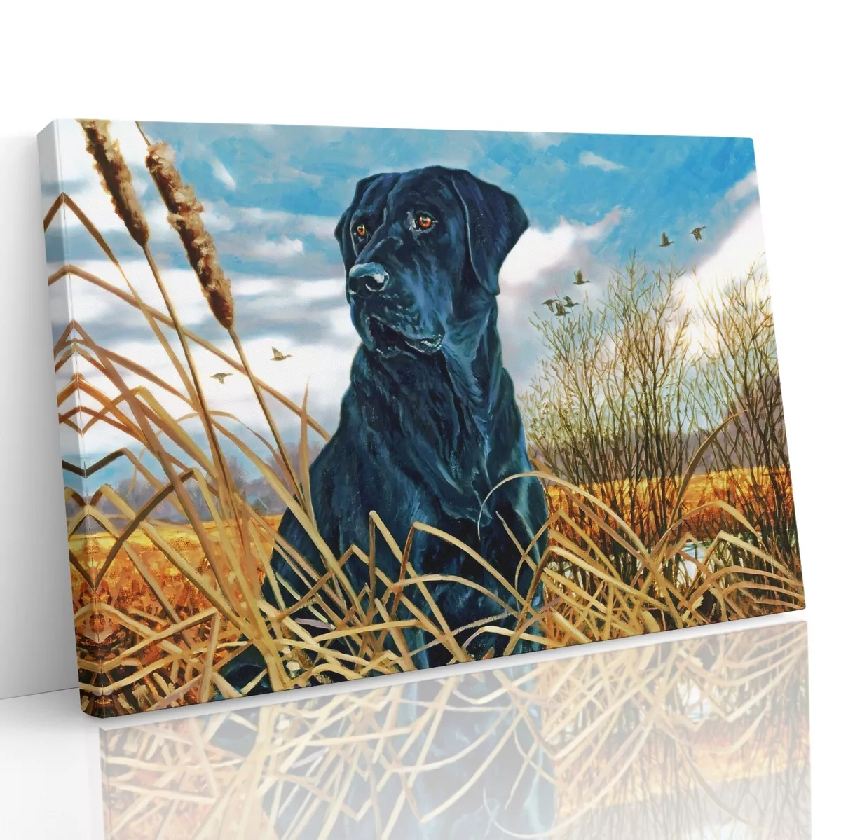 Black Labrador Dog Countryside Scenic Canvas Print Wall Art