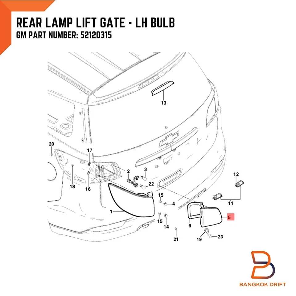 REAR LH TAIL LAMP LIGHT LIFT GATE INNER FOR CHEVROLET TRAILBLAZER 12-22 52120315 - Image 2 of 4