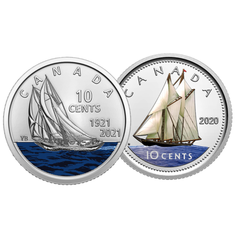 🇨🇦 Canada 10 cents Bluenose Schooner Colored Coins: Silver