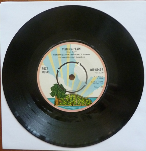 ROXY MUSIC 7" "VIRGINIA PLAIN" b/w "NUMBERER" ISLAND PINK RIM WIP-6144 1972..EX