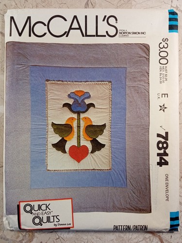 McCall's 7814 Pennsylvania Dutch QUILT Applique Pattern Heart Dove Flower UNCUT - Picture 6 of 9