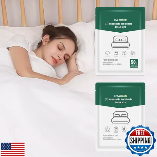 CxLoode 2 Pack Disposable Bed Sheets Fitted Sheet, Disposable Travel Sheets f