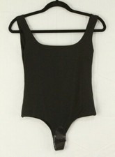 PRETTYLITTLETHING Women's Sz 8 Square Neck Sleeveless Thong Bodysuit Black NWT