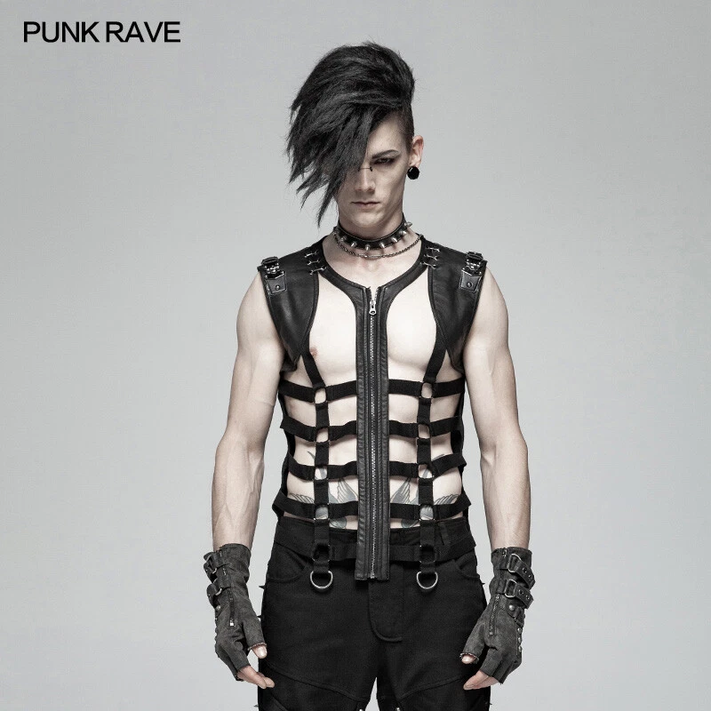 Punk Rave Personality Mens's Casual Skeleton Vest,hollow-out Rock Fashion Top - Image 3 of 4