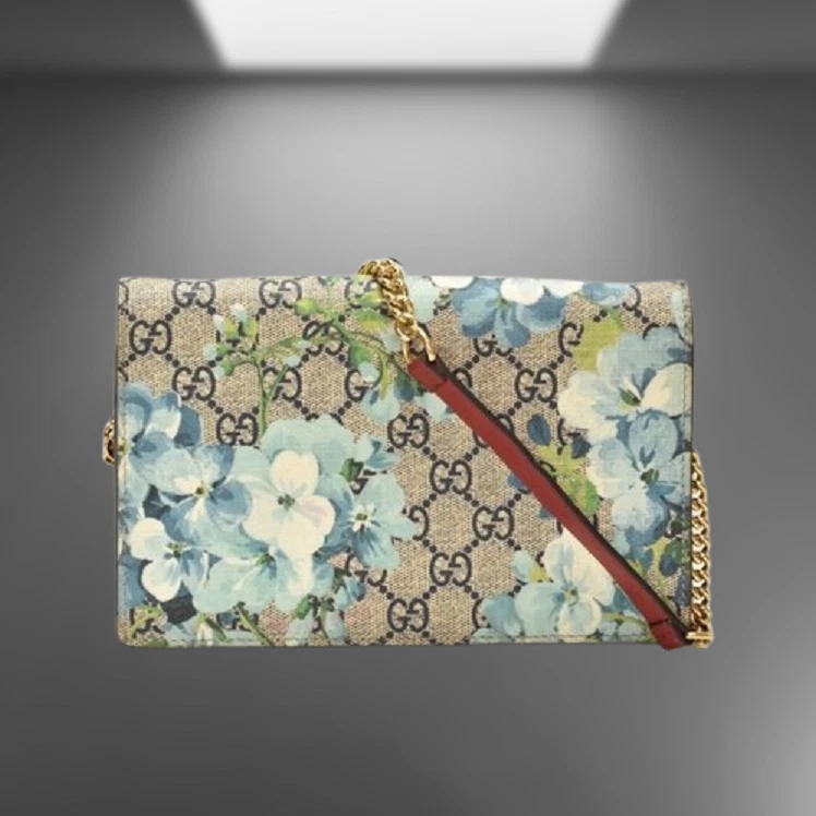 Auth GUCCI GG Blooms chaîne portefeuille long 546368 GG sac à main suprême toile cuir