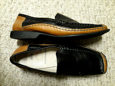 RENE by ARA $140 Black Orange LEATHER Men's SZ 6.5 Loafers ECHT MOKASSIN Germany