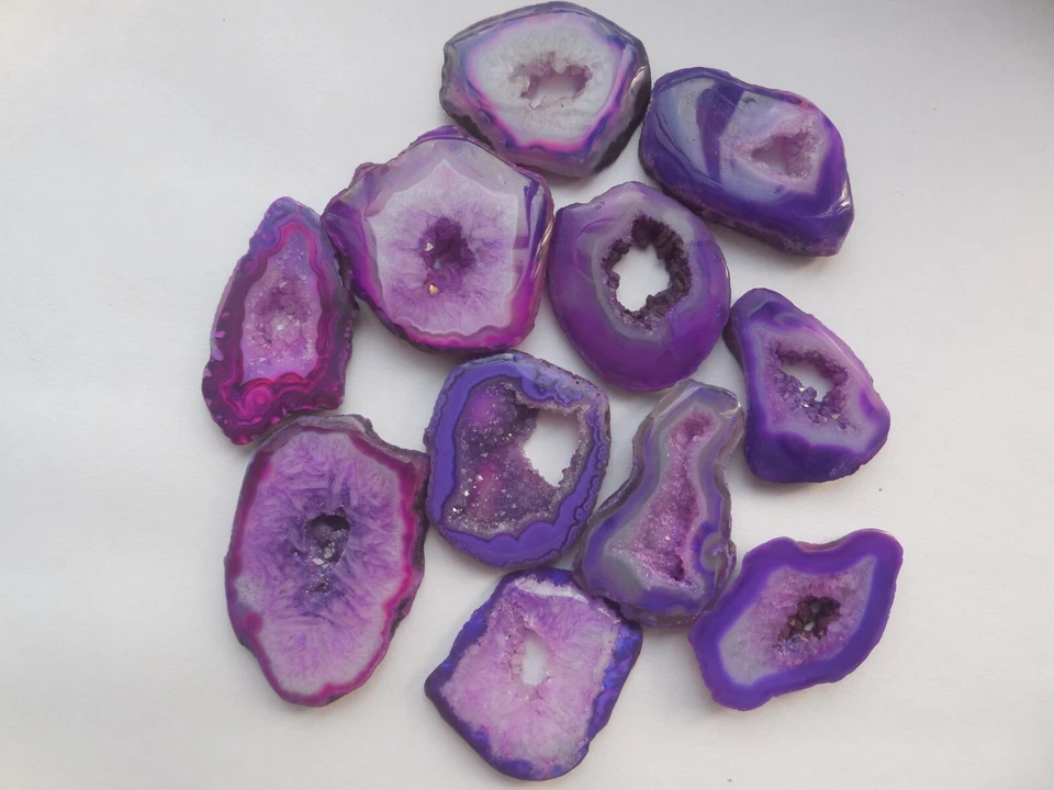Lote de 11 cuentas de rebanada druzy natural ágata piedras preciosas cuentas púrpuras geoda 30-40 mm Foto 2 de 4