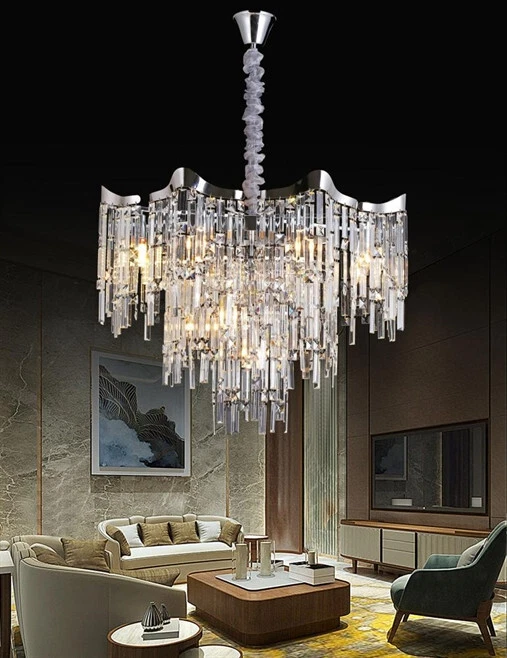 Lampadario in cristallo stile barocco argento lampada 13 luci con pendenti 82 cm - Immagine 2 di 2