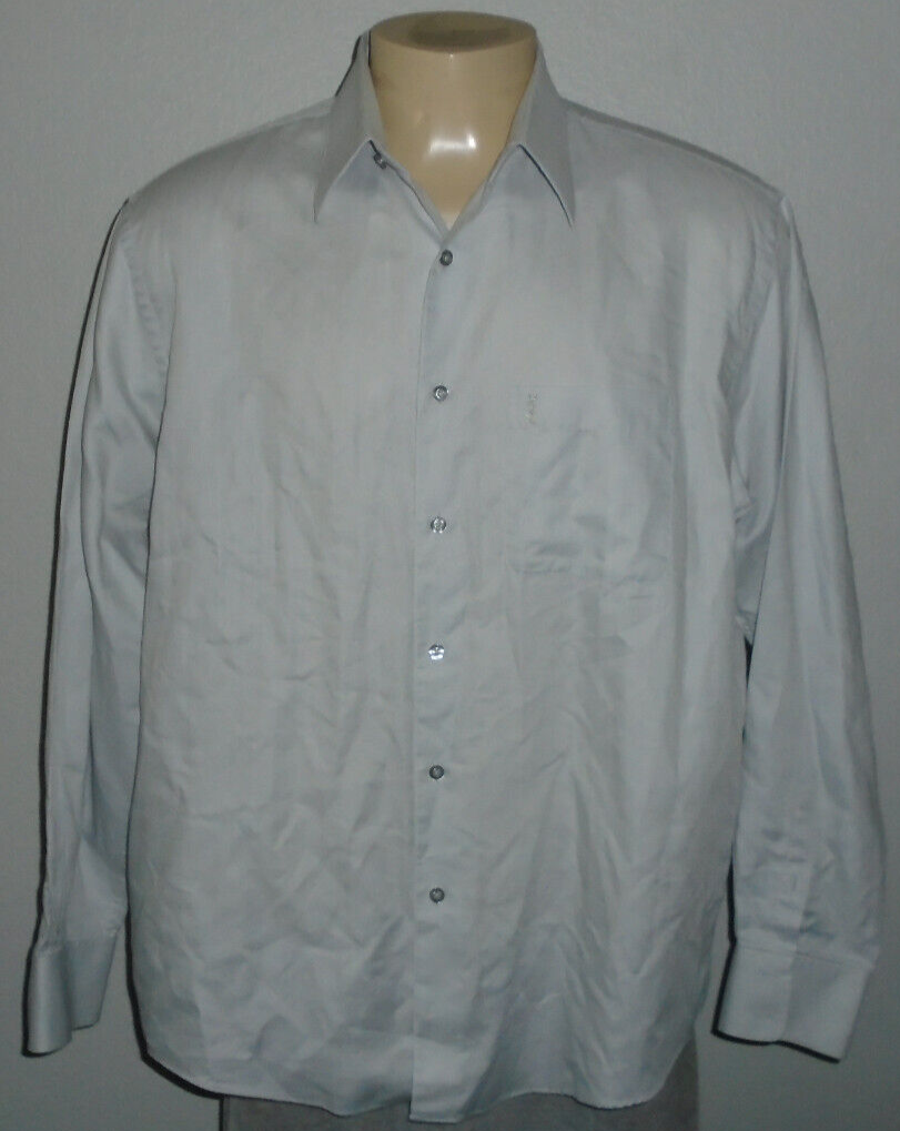 YVES SAINT LAURENT Pour Homme grigio manica lunga camicia elegante con bottoni uomo 45 46