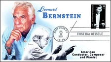 AO-3521, 2001, Leonard Bernstein, First Day Cover, Add-on Cachet, Music, SC 3521
