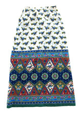 Vintage Point Of View Blue White Green Red Bird Floral Long Boho Maxi Skirt XS