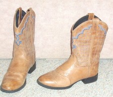 Youth brown leather upper OLD WEST western cowboy boots , size 010