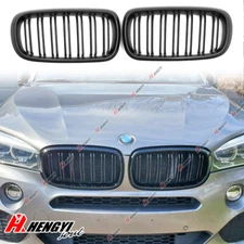 Dual Slats Front Kidney Grill Grille For 2014-2017 BMW X5 F15 X6 F16 Gloss Black